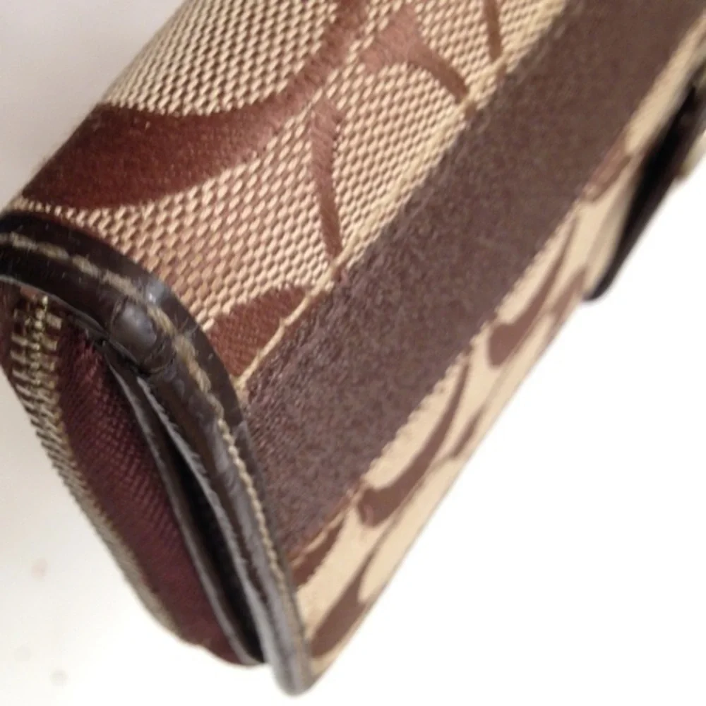 Coach vintage y2k signature striped brown khaki zipper wallet - Picture 4 of 7